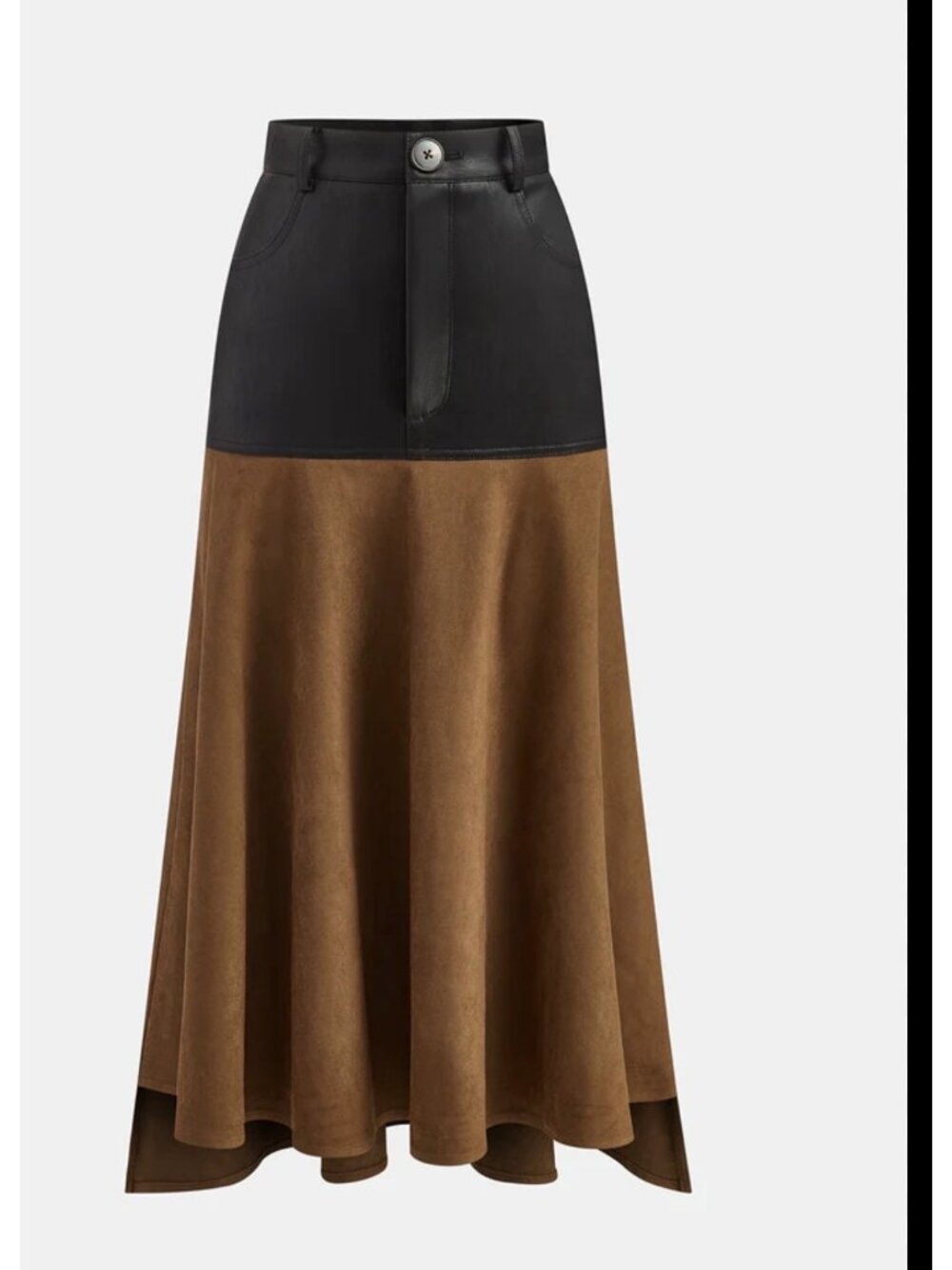 Commense Women's Faux Leather Panel Suede Effect Skirt Size S